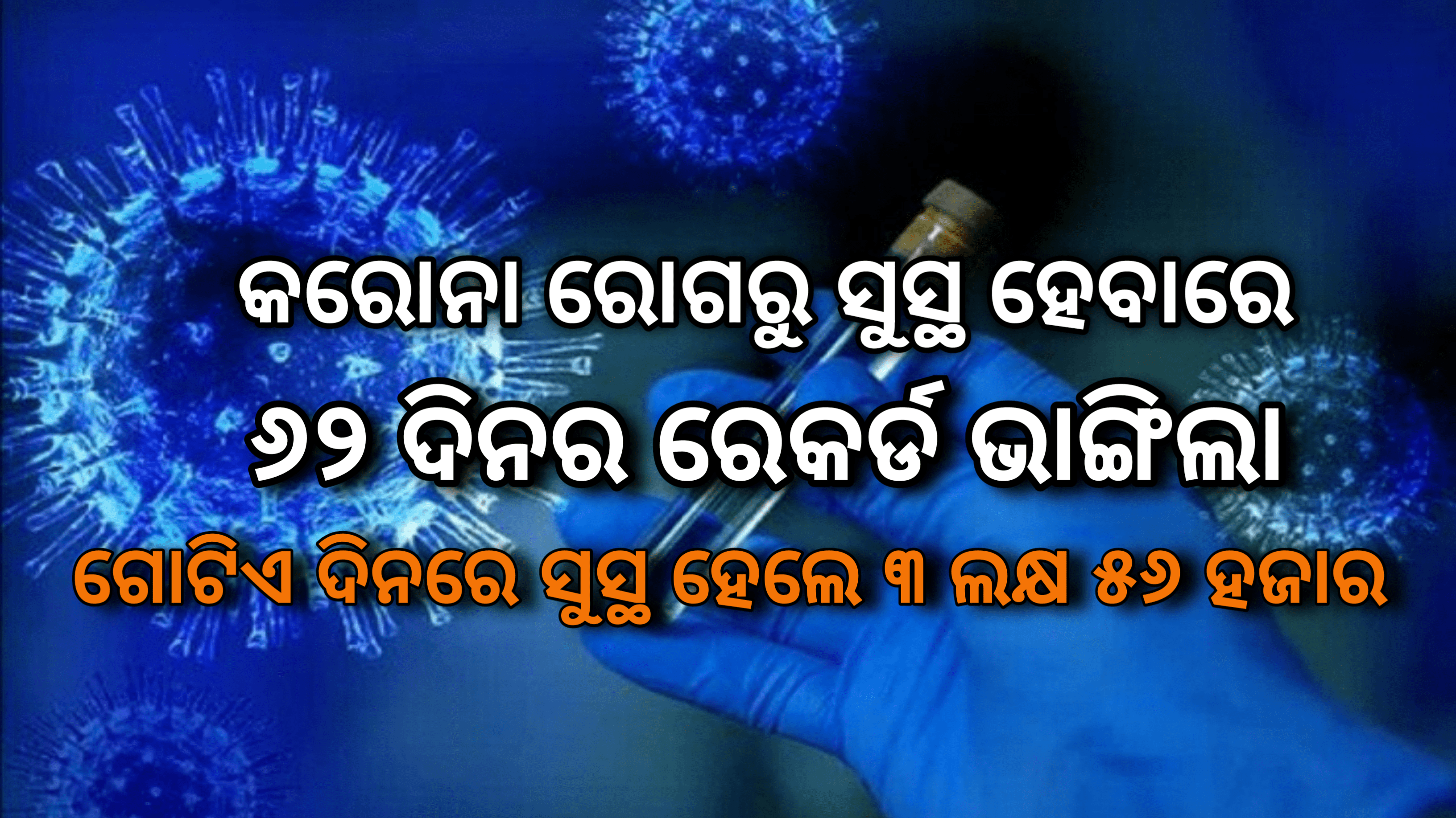 ଗୋଟିଏ ଦିନରେ ସୁସ୍ଥହେବାରେ ୬୨ ଦିନର ରେକର୍ଡ ଭାଙ୍ଗିଲା,ଗତ ୨୪ ଘଣ୍ଟାରେ ସୁସ୍ଥ ହେଲେ ୩ .୫୬ ଲକ୍ଷ ୩୮୭୬ ମୃତ୍ୟୁ