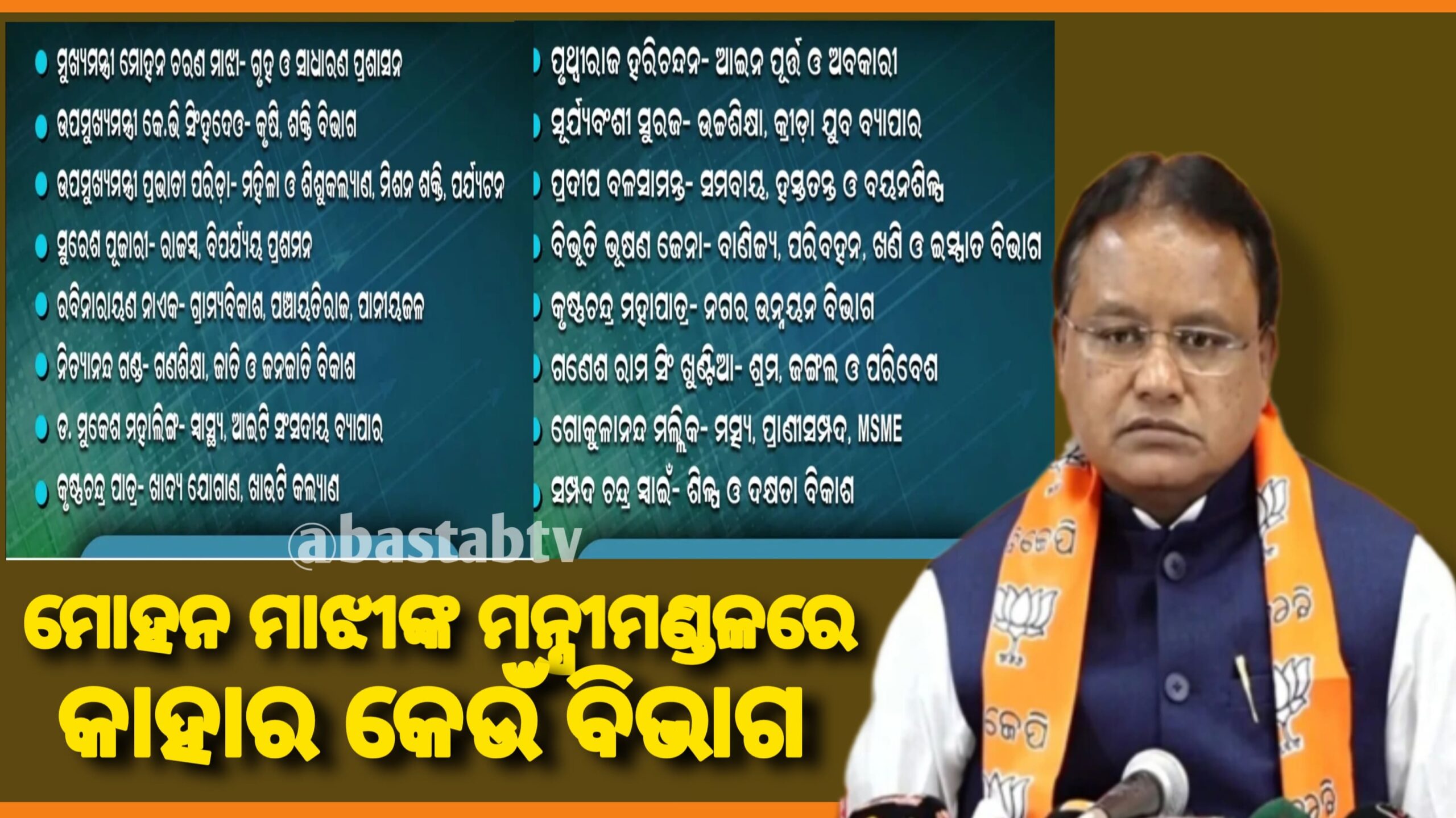 ମୋହନଙ୍କ ମନ୍ତ୍ରୀମଣ୍ଡଳ ରେ କାହାକୁ ମିଳିଲା କେଉଁ ବିଭାଗ