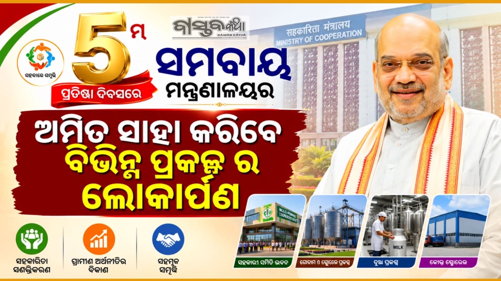 ସମବାୟ କ୍ଷେତ୍ରକୁ ମିଳିବ ନୂଆ ଗତି; ୫ମ ପ୍ରତିଷ୍ଠା ଦିବସରେ ଅମିତ ଶାହ କରିବେ ବିଭିନ୍ନ ପ୍ରକଳ୍ପର ଲୋକାର୍ପଣ…