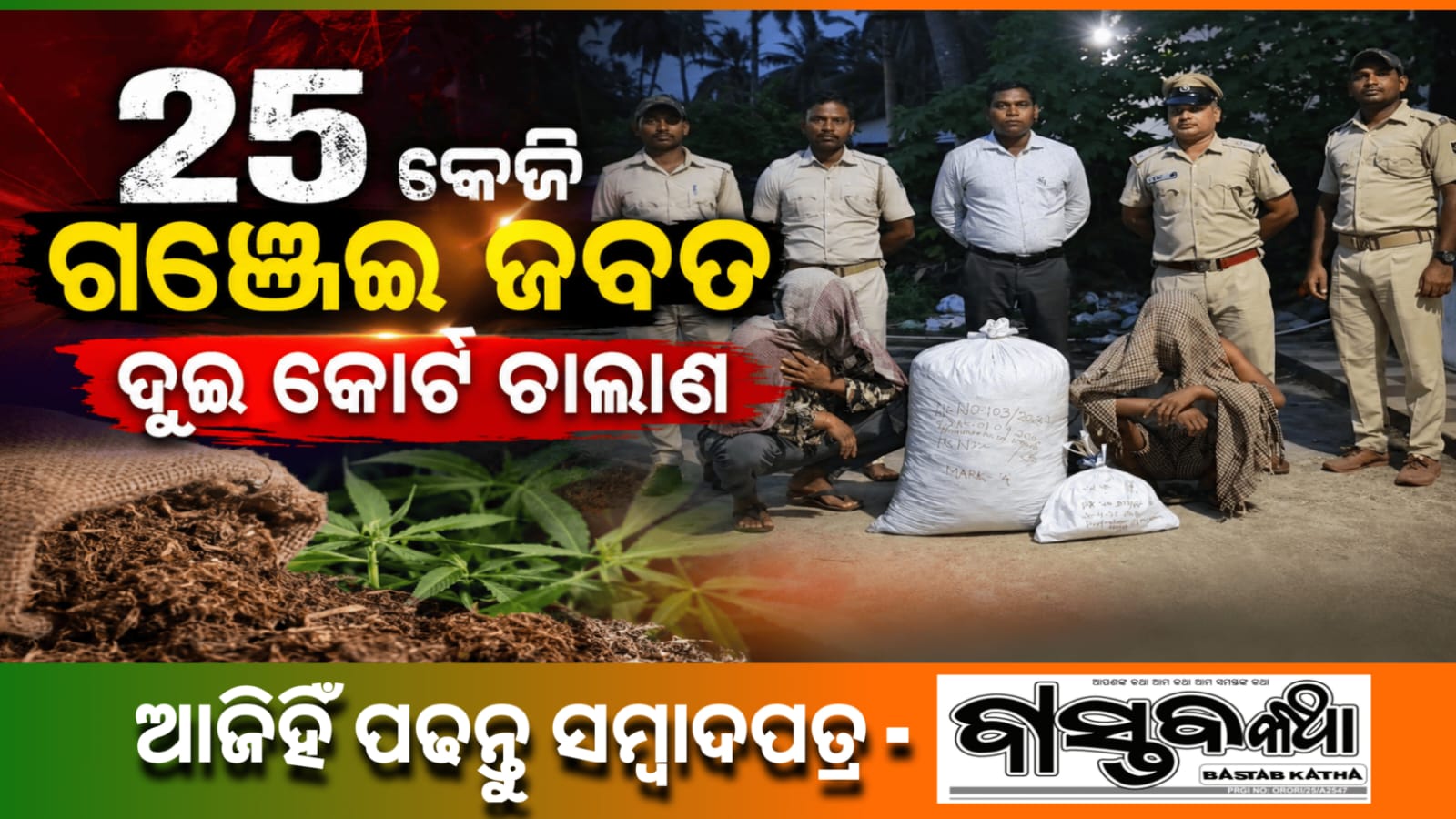 ୨୫କେଜି ଗଞ୍ଜେଇ ଜବତ, ୨ ଜଣ କୋର୍ଟ ଚାଲାଣ…